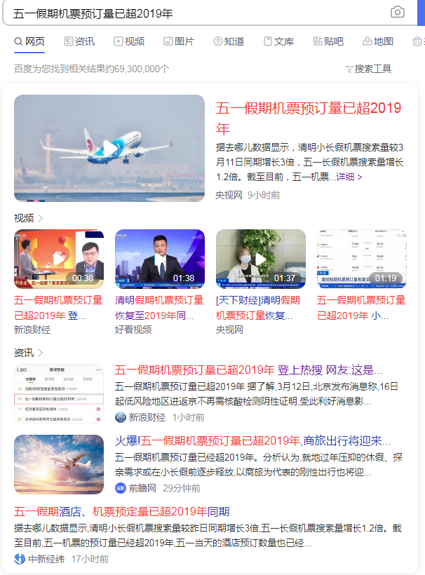 五一假期機票預(yù)訂量超2019年